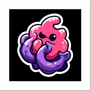 Pink Monster with Purple Tentacles - Cute and Quirky Design Posters and Art